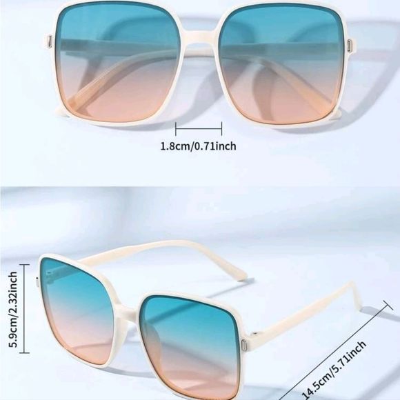 Baby Blue and Tan Square Boho Sunglasses - Picture 2 of 4